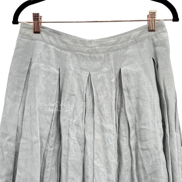 Gray Pleated Midi Skirt 100% Linen with Back Zipper Closure Size 28 - Picture 2 of 7